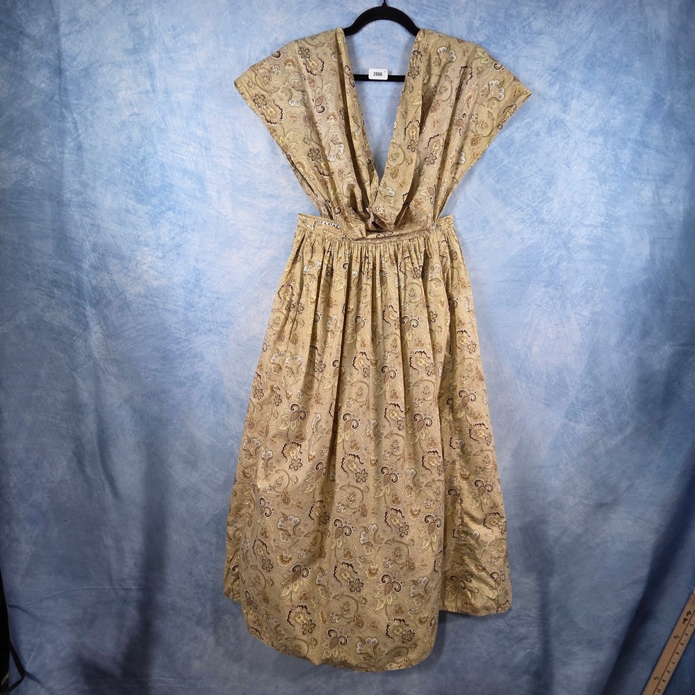 Gloria Sachs Vintage Paisley Floral V-Neck Midi Dress Tan Brown Sleeveless